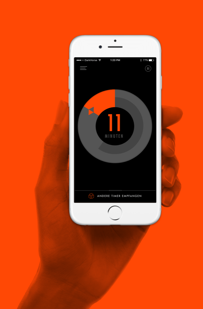 Hand mit iPhone: Team Timer im Single-Modus, 11 Minuten
