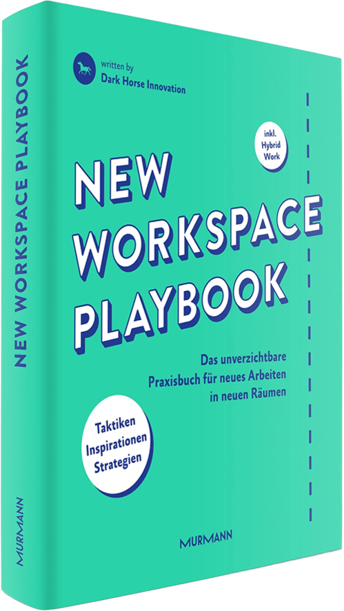 Türkises Hardcover mit Untertitel „Das unverzichtbare Praxisbuch für neues Arbeiten in neuen Räumen“, Störer „Taktiken, Inspirationen, Strategien“ und Hinweis „inkl. Hybrid Work“, erschienen bei Murmann