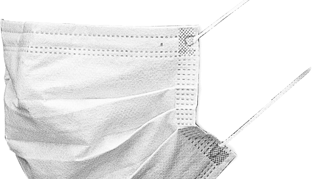 Weiße medizinische Einweg-Gesichtsmaske mit Faltenbalg und Gummibändern
