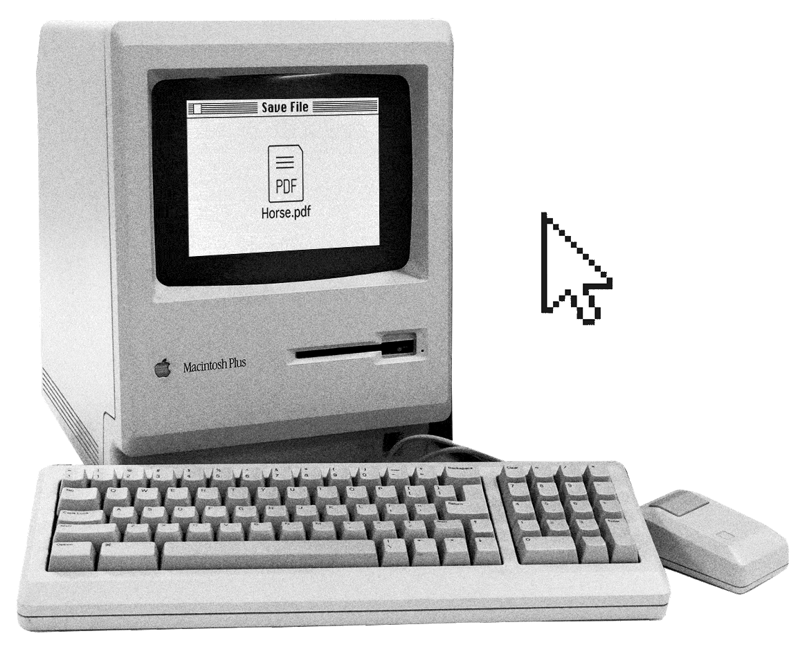Ein Vintage-Macintosh zeigt den Speichern-Dialog für eine PDF-Datei
