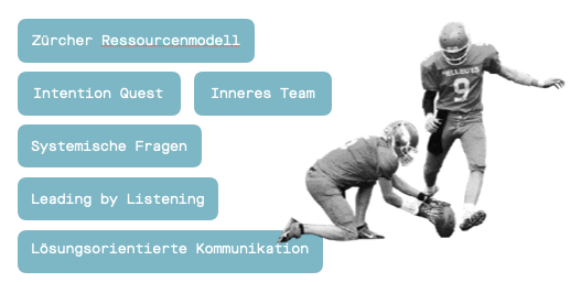 Methoden der Ebene Selbst: Zürcher Ressourcenmodell, Intention Quest, Inneres Team, systemische Fragen, Leading by Listening und lösungsorientierte Kommunikation